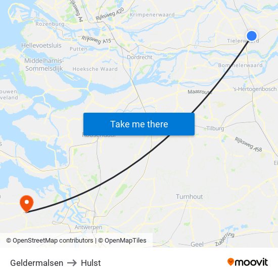 Geldermalsen to Hulst map