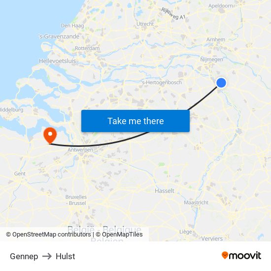 Gennep to Hulst map