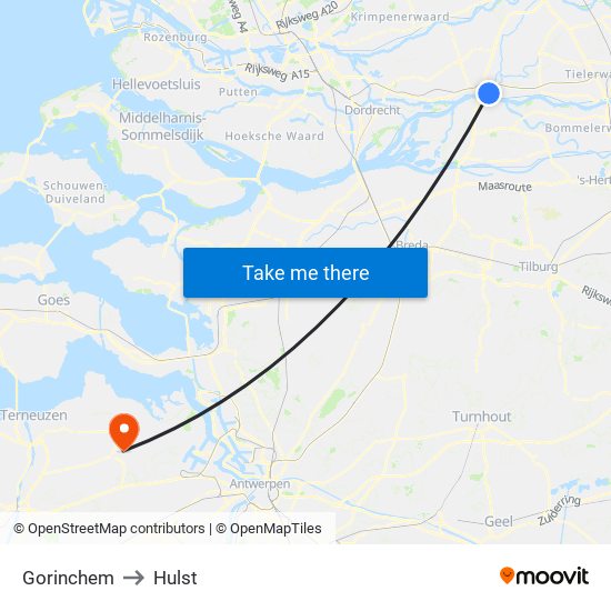 Gorinchem to Hulst map