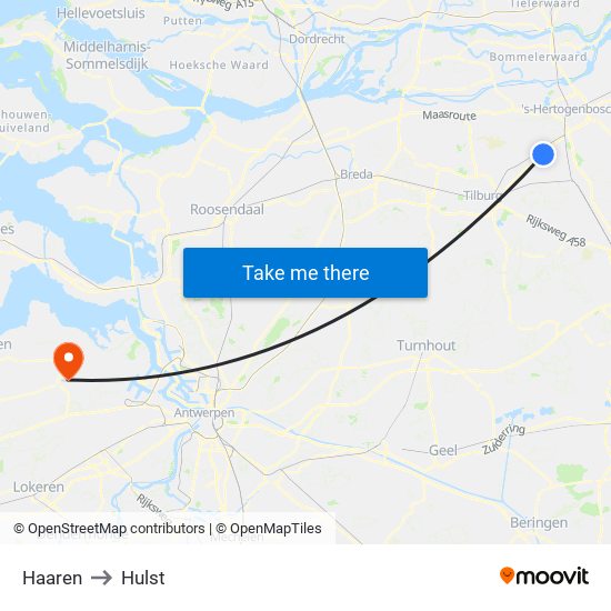 Haaren to Hulst map