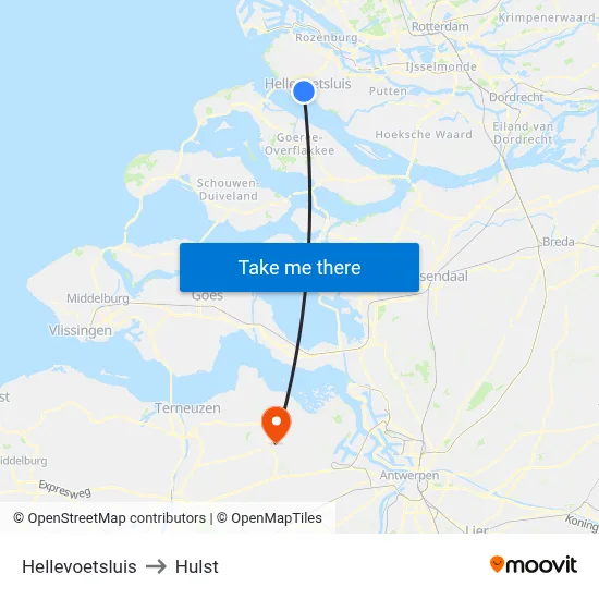 Hellevoetsluis to Hulst map