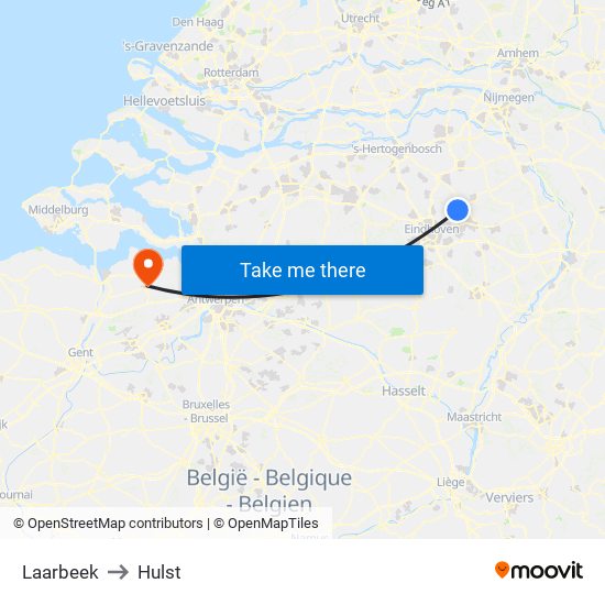 Laarbeek to Hulst map