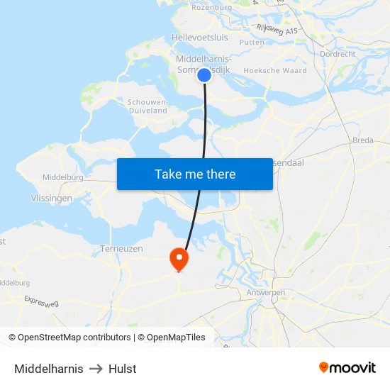 Middelharnis to Hulst map