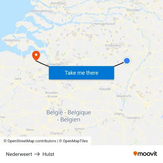 Nederweert to Hulst map