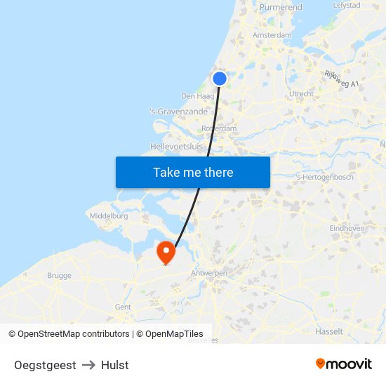 Oegstgeest to Hulst map