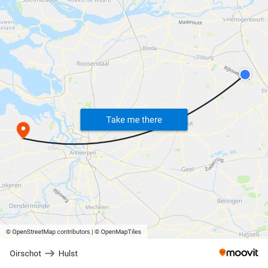 Oirschot to Hulst map