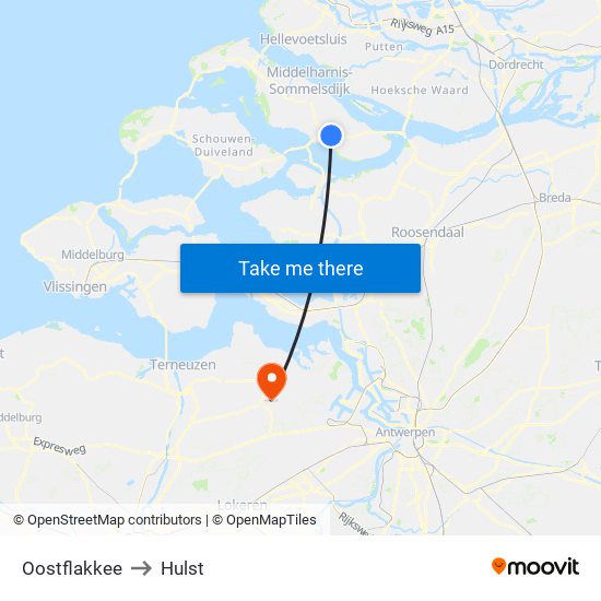 Oostflakkee to Hulst map
