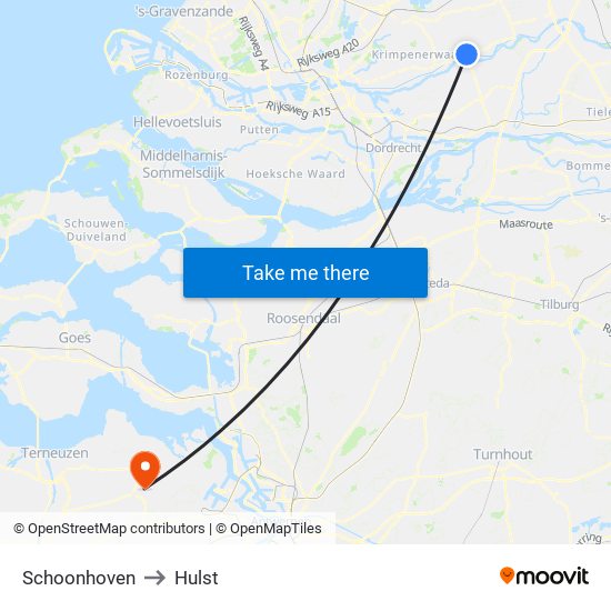 Schoonhoven to Hulst map