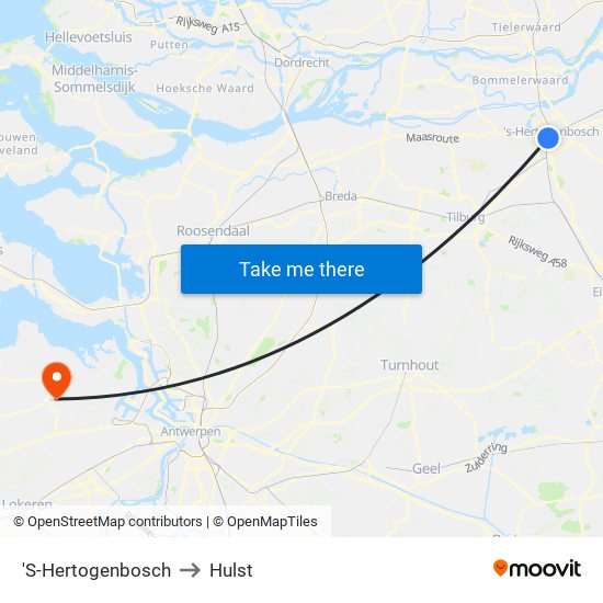 'S-Hertogenbosch to Hulst map