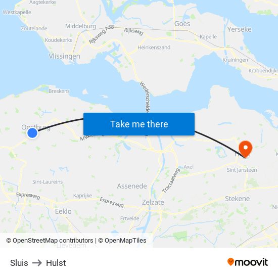 Sluis to Hulst map