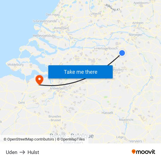 Uden to Hulst map