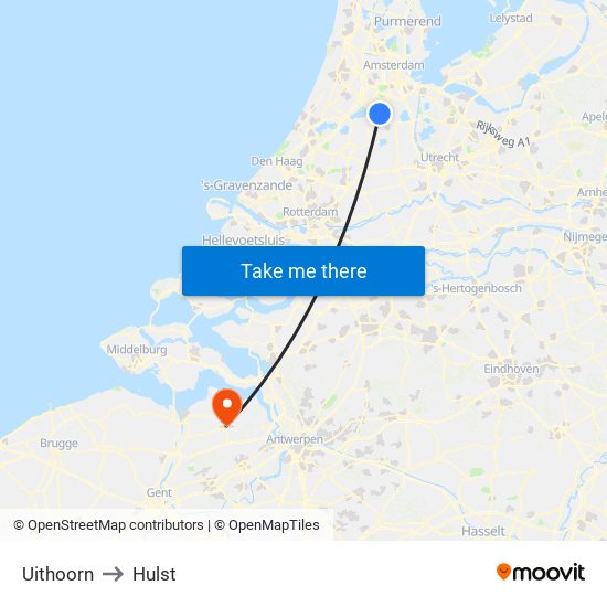 Uithoorn to Hulst map