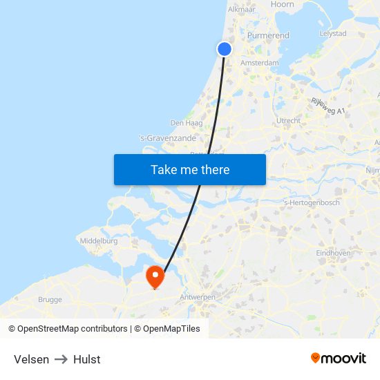 Velsen to Hulst map