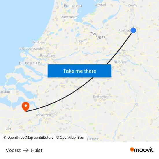 Voorst to Hulst map