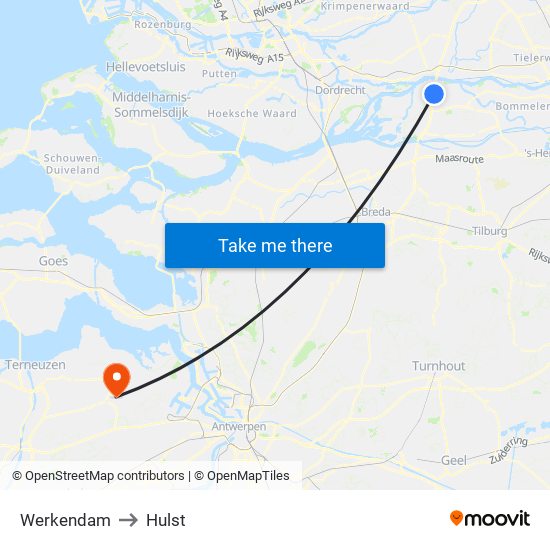 Werkendam to Hulst map