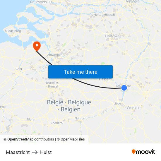 Maastricht to Hulst map