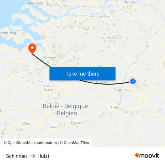 Schinnen to Hulst map