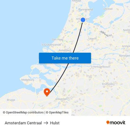Amsterdam Centraal to Hulst map