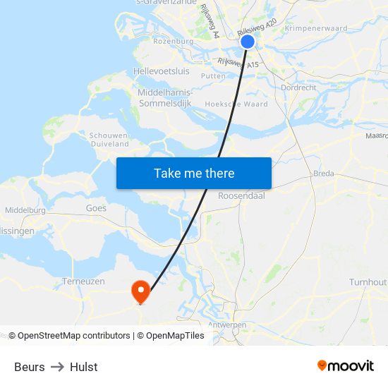 Beurs to Hulst map