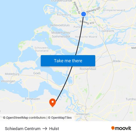 Schiedam Centrum to Hulst map