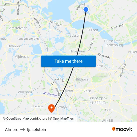 Almere to Ijsselstein map
