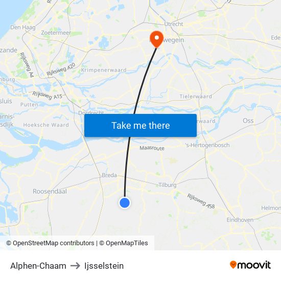Alphen-Chaam to Ijsselstein map