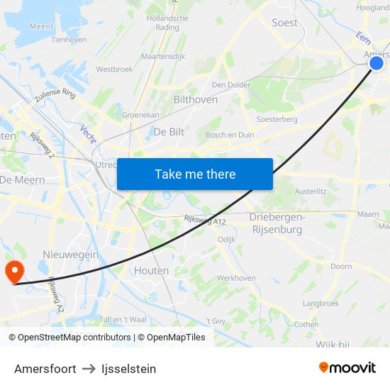 Amersfoort to Ijsselstein map