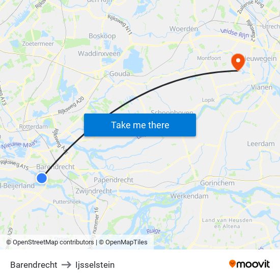 Barendrecht to Ijsselstein map