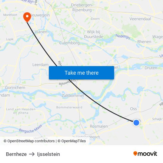 Bernheze to Ijsselstein map