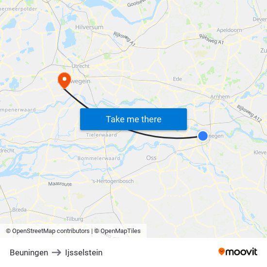 Beuningen to Ijsselstein map