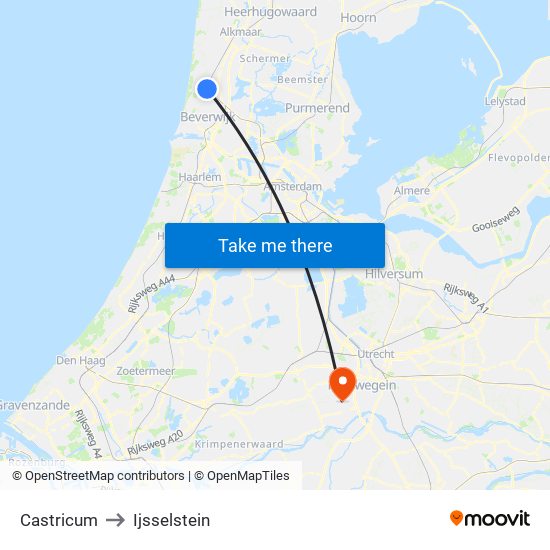 Castricum to Ijsselstein map