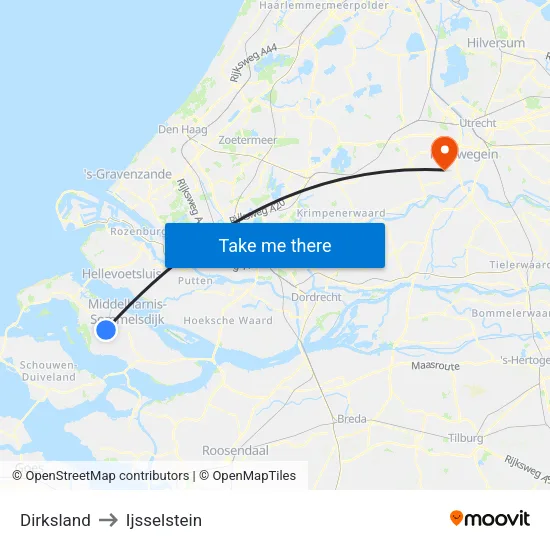 Dirksland to Ijsselstein map