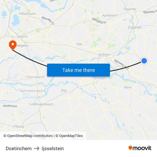 Doetinchem to Ijsselstein map