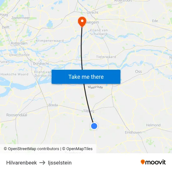 Hilvarenbeek to Ijsselstein map