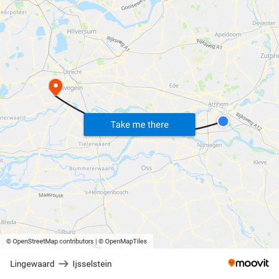 Lingewaard to Ijsselstein map