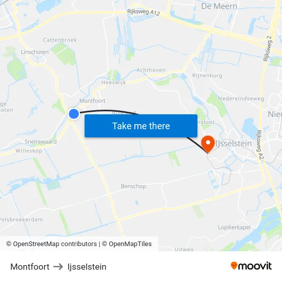Montfoort to Ijsselstein map