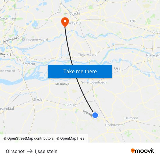 Oirschot to Ijsselstein map