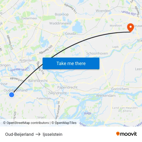 Oud-Beijerland to Ijsselstein map