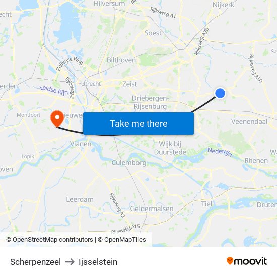 Scherpenzeel to Ijsselstein map