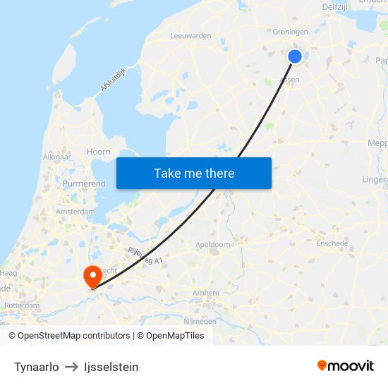 Tynaarlo to Ijsselstein map