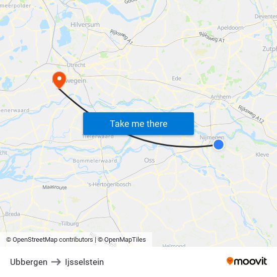 Ubbergen to Ijsselstein map