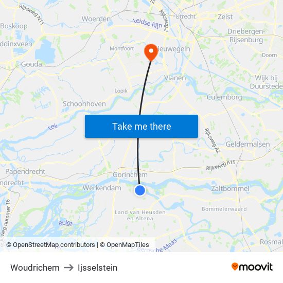 Woudrichem to Ijsselstein map