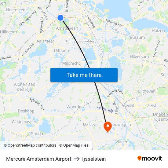 Mercure Amsterdam Airport to Ijsselstein map