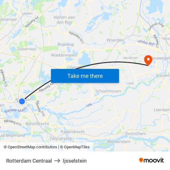 Rotterdam Centraal to Ijsselstein map