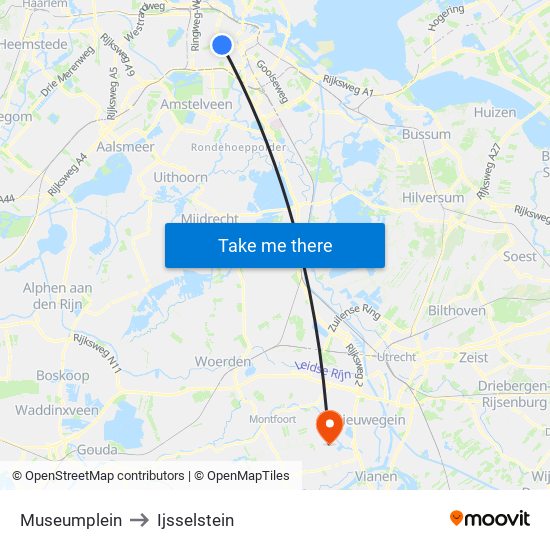 Museumplein to Ijsselstein map