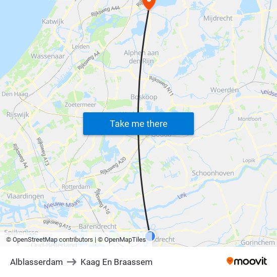 Alblasserdam to Kaag En Braassem map