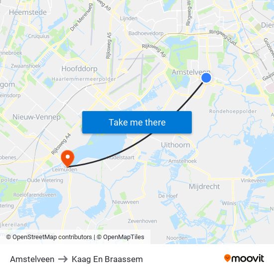Amstelveen to Kaag En Braassem map
