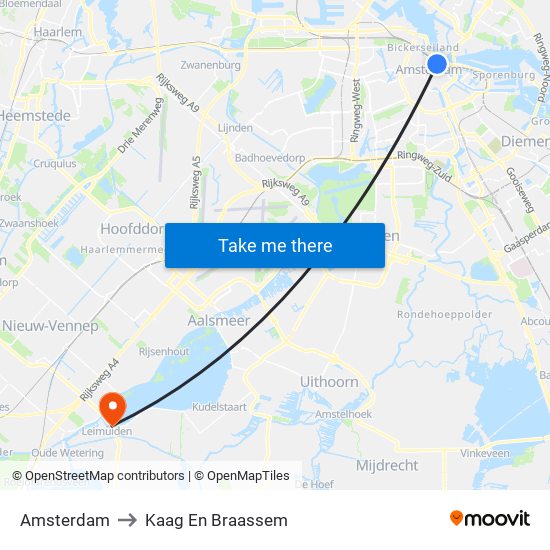 Amsterdam to Kaag En Braassem map