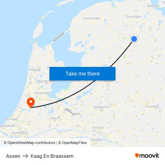 Assen to Kaag En Braassem map