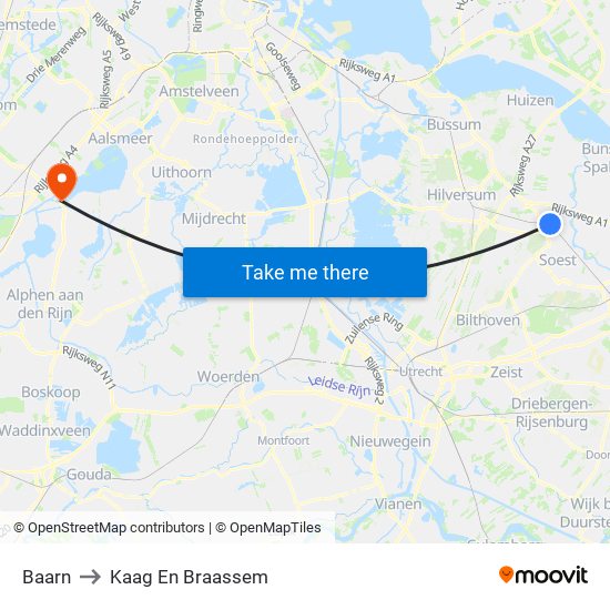 Baarn to Kaag En Braassem map